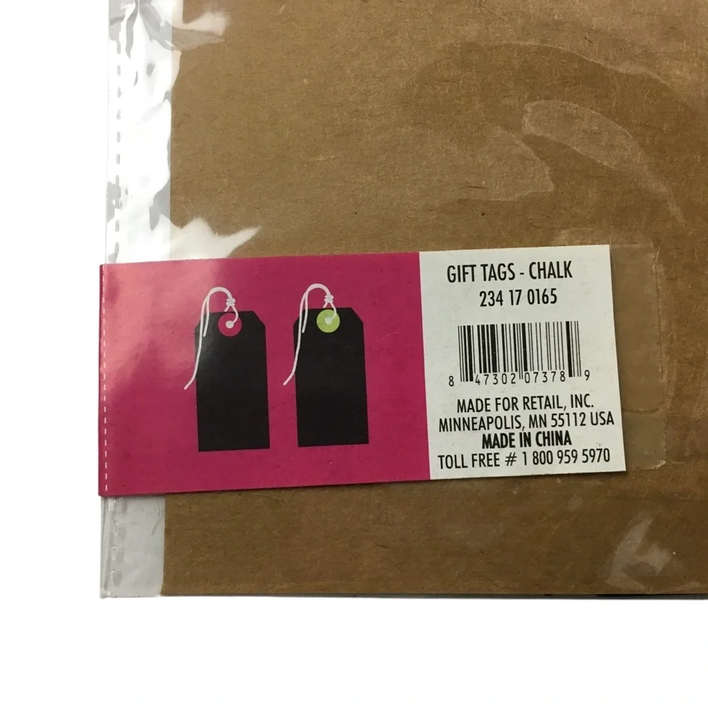 GIFT TAGS Black Chalk Neon Jute Strings 24 Total Die Cut Labeling Organizing NWT